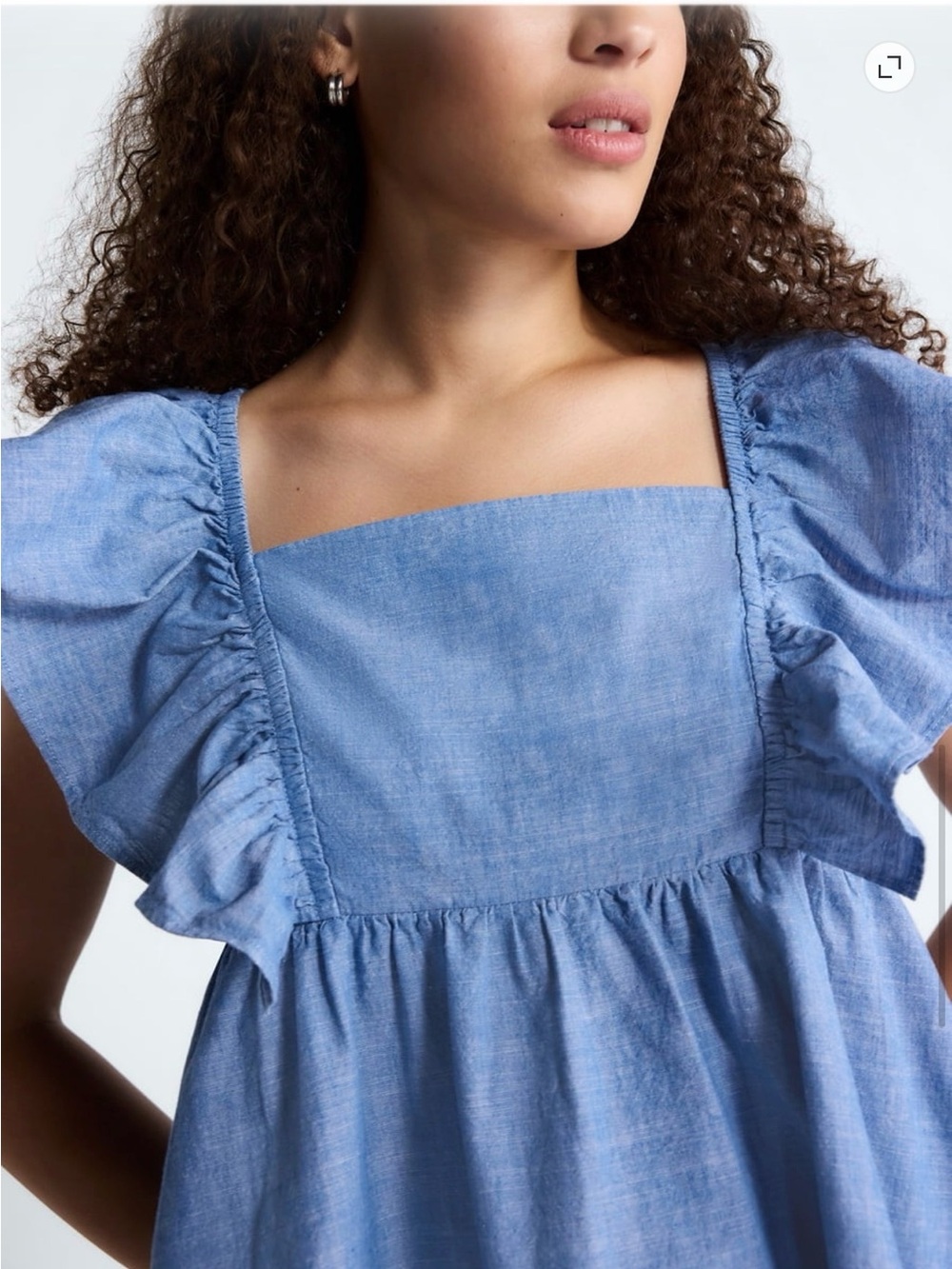 Free Assembly Light Blue Square-Neck Ruffle Sleeve Top - Picture 3 of 10